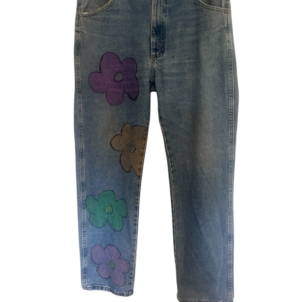 Rustler Blue Jeans with Colorful Floral Design